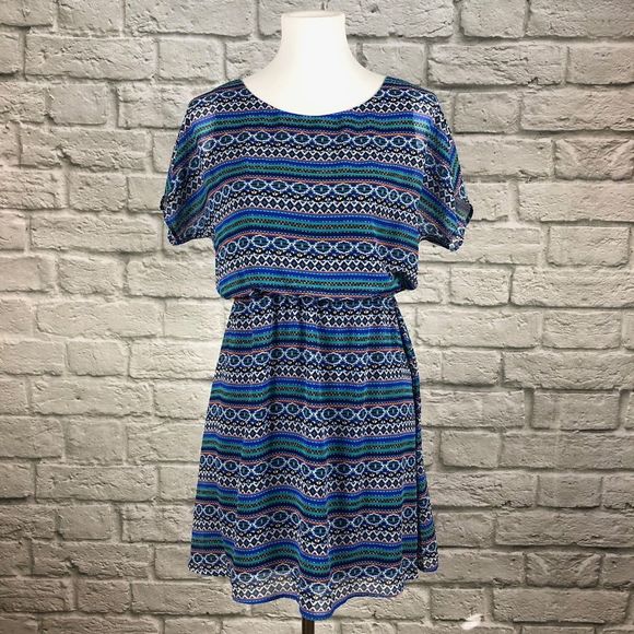 Lush Blue Ikat Open Back Dress - Picture 1 of 4